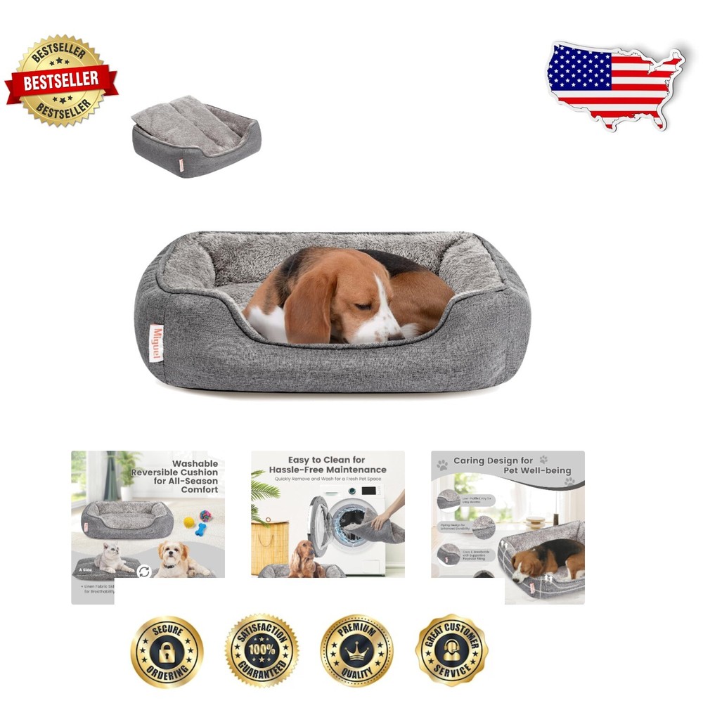 Elegant Gray Dog Bed with Removable Pillow and Heated Cushion for Cozy Comfort