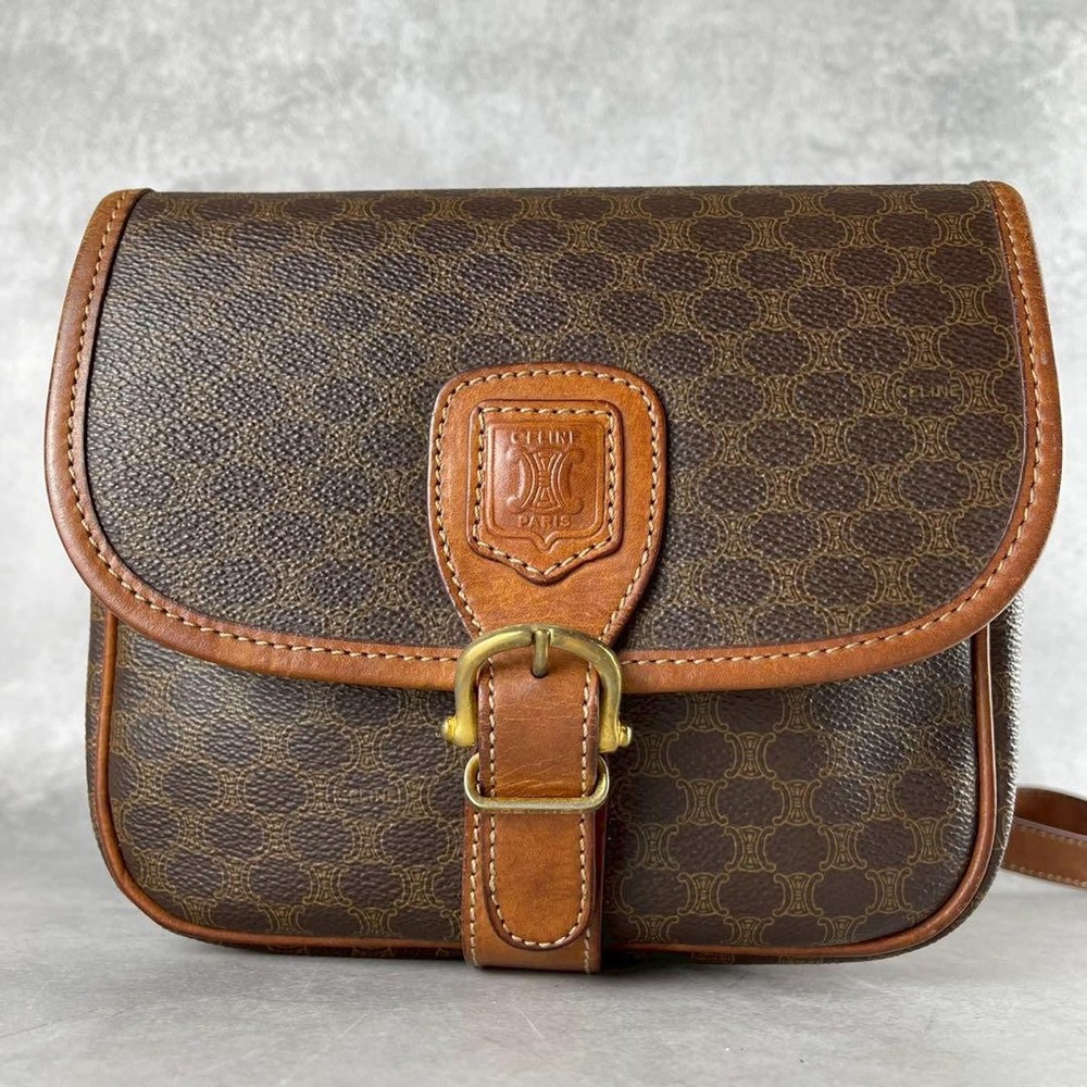 Celine Macadam Triomphe Leather Shoulder Bag Authentic Pre-Owned Classic