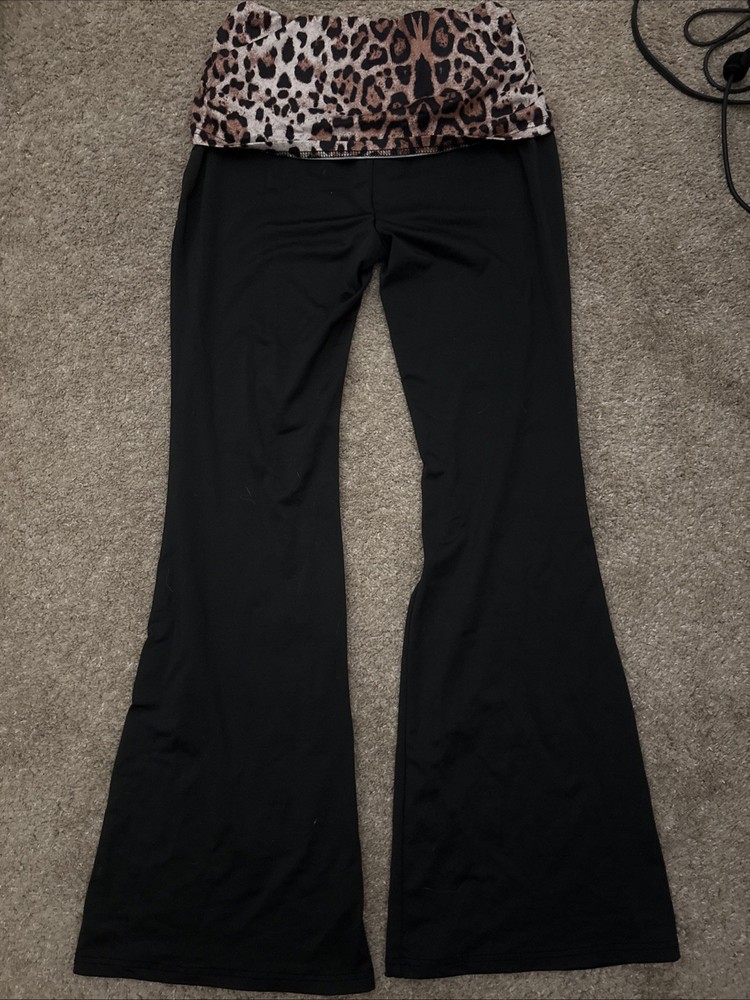 Fold Over Leopard Print Flare Leggings Size Small Women's