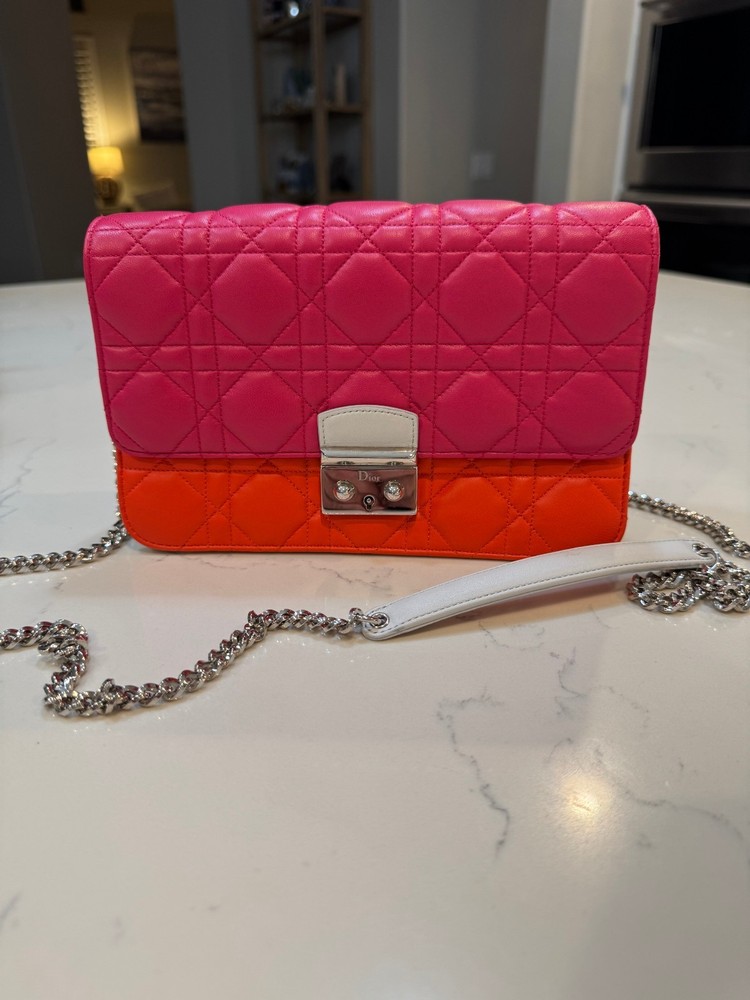 Christian Dior Lambskin Cannage Miss Dior Promenade Bag Pink Red