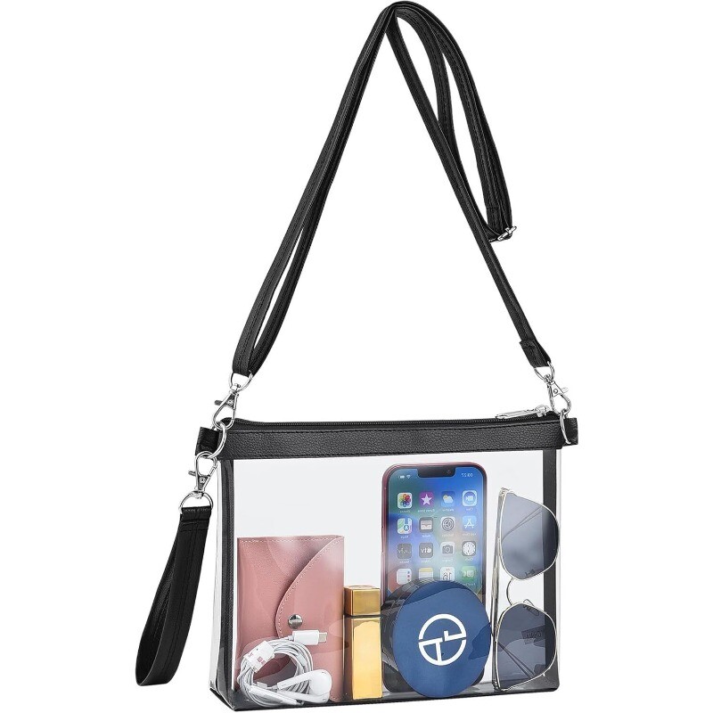 Clear PVC Crossbody Bag for Women Trendy Square Stadium Approved Purse