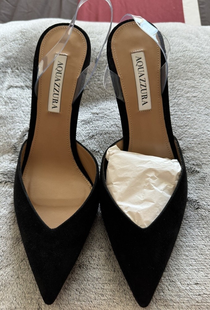 AQUAZZURA 39 /8 US Women’s Heels Material Suede /PVC  Black Color NWT