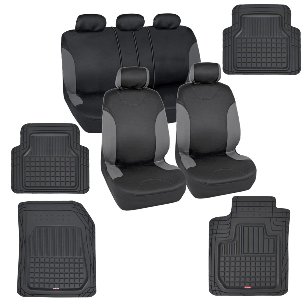 Motor Trend All Weather Floor Mats and Seat Covers Set in Black Gray
