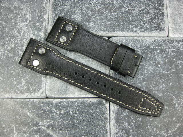 20mm Black Calf Leather Rivet Strap for IWC Pilot Portugieser Watch Band