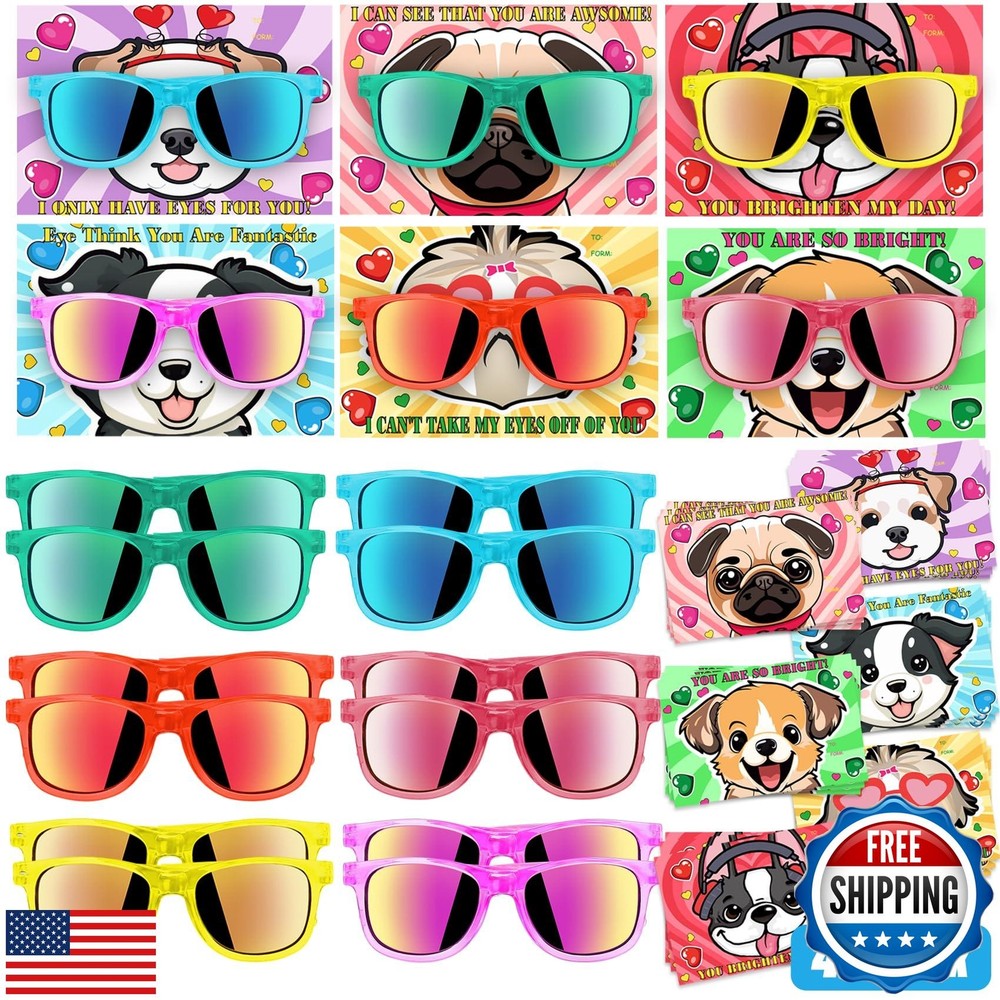 24PCS Valentine's Day Dog Face Gift Cards with Fun Glasses for Kids-image