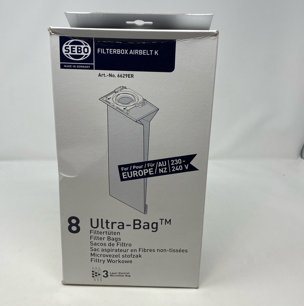 SEBO K Series Ultra-Bag Vacuum Bags 8-Pack 6629ER - Genuine AeraPure 3-Ply