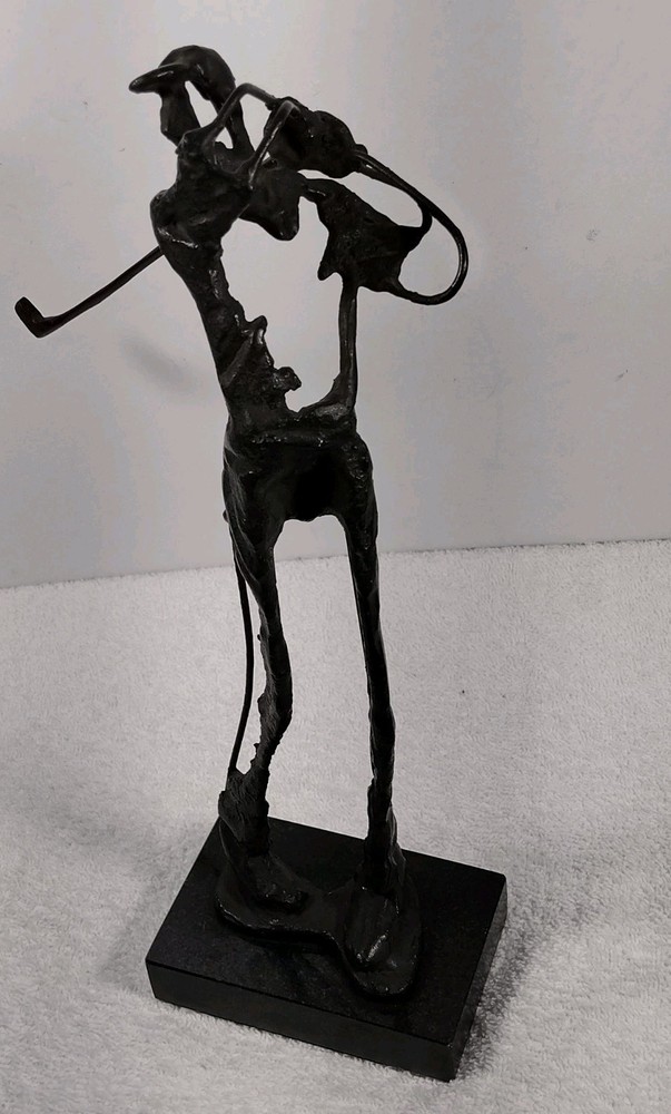 Brutalist Bronze and Marble Abstract Golfer Sculpture Unsigned 12 Inch 2 lb 12oz