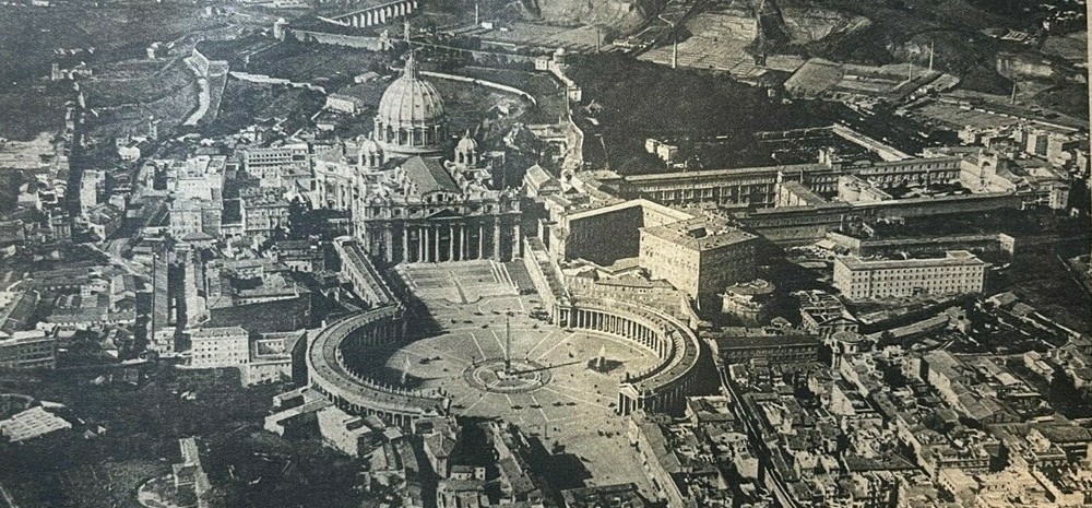 1917 Vintage WWI Illustration St. Peter's Cathedral & Vatican From an Airplane