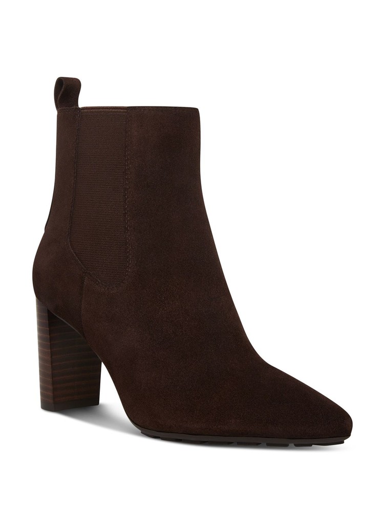 AQUA COLLEGE Womens Brown Back Pull-Tab Katlyn Toe Stacked Heel Chelsea 7 M