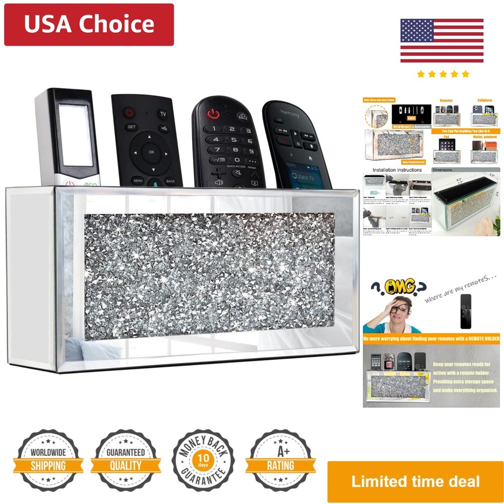 Mirrored Remote Holder, Wall Mounted Crush Diamond Bling Decoration Organizer...