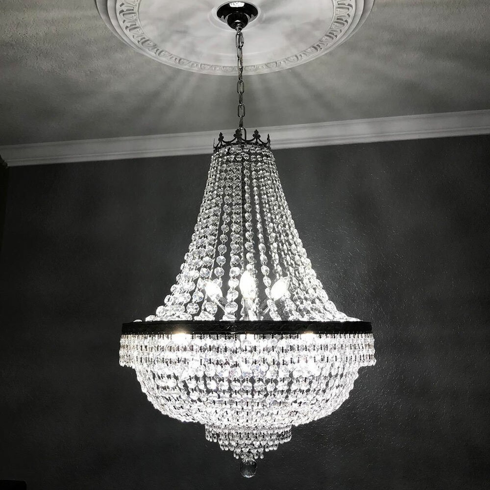 French Empire Crystal Chandelier 9-Light Ceiling Fixtures Luxury Pendant Lamp
