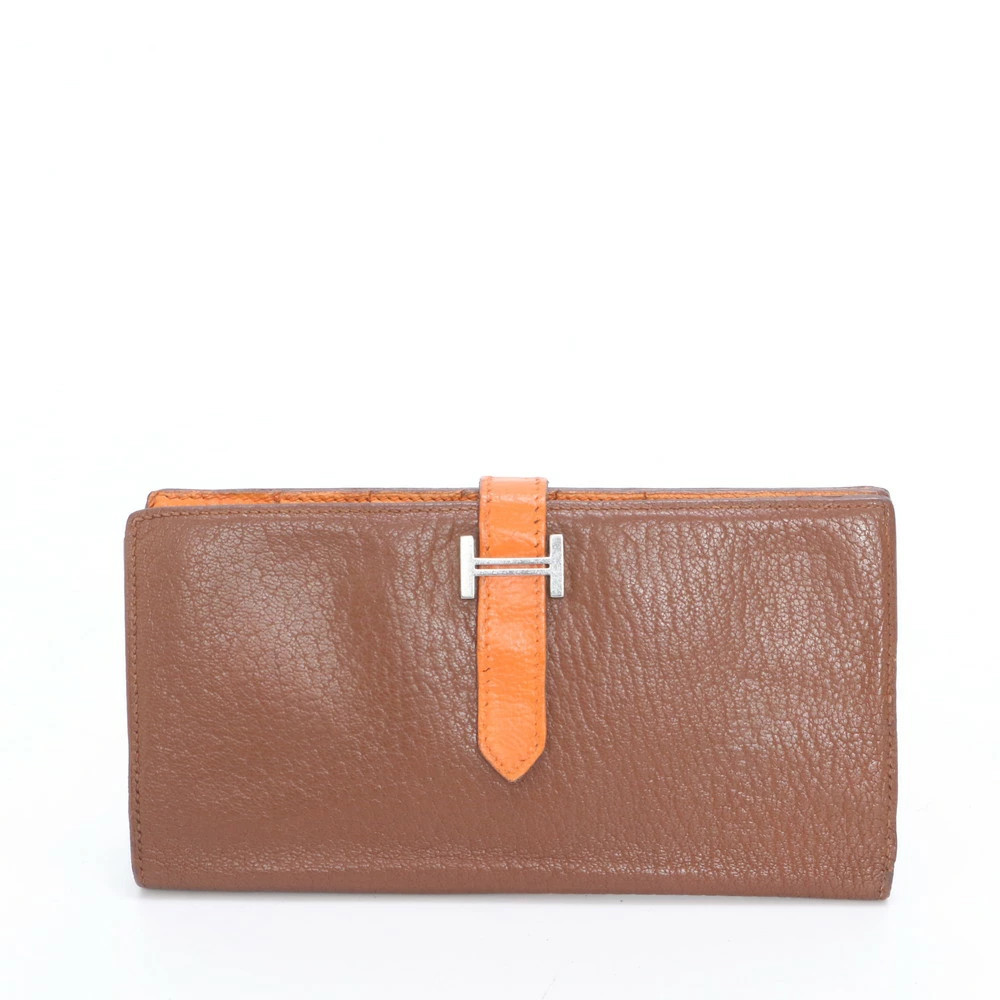 HERMES Bearn Soufflé Leather Long Wallet Brown Bifold New