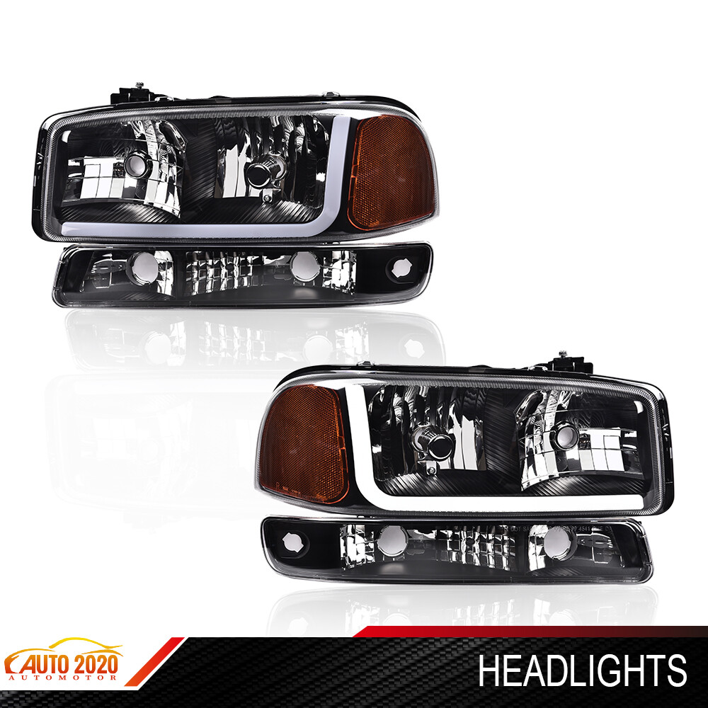 ABS LED DRL Headlights W/ Bumper Signal Lamps Fit For 1999-07 GMC Sierra Yukon