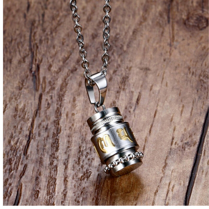Buddhist Prayer Pendant Necklace with Keepsake Urn Capsule