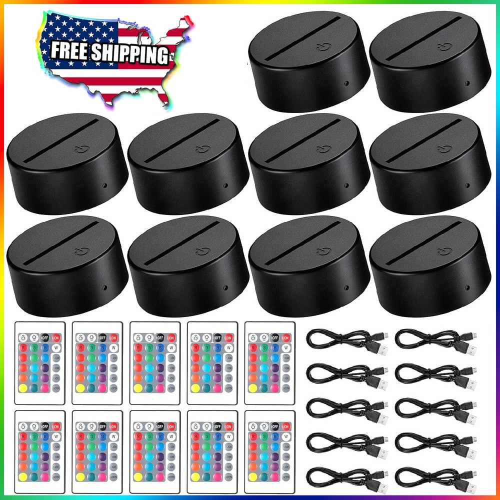 10 Pcs 3D Night LED Lamp Base 16 Colors LED Lights Display Base + Remote Control