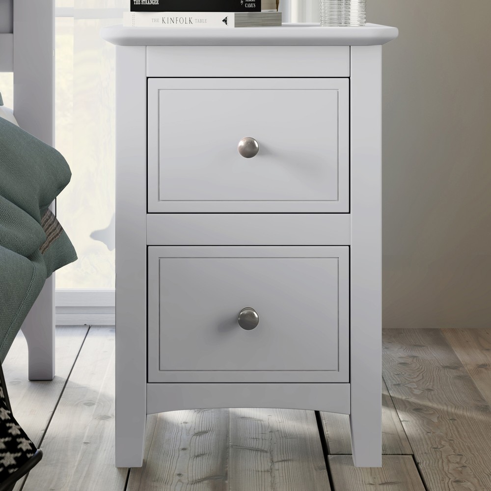 White Solid Wood 2-Drawer Nightstand End Table