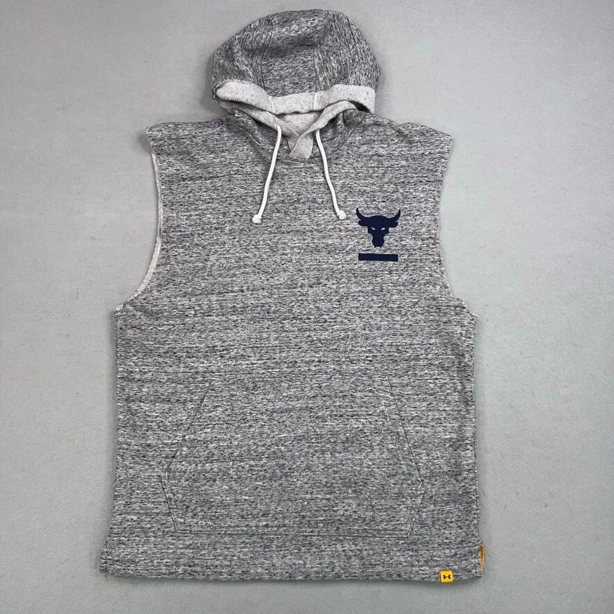 Project Rock Hoodie Mens Medium Gray Sleeveless Under Armour Muscle Performance