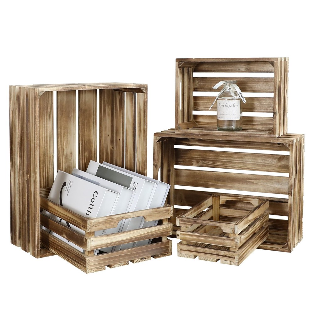 5-Piece Farmhouse Wooden Crate Set - Rustic Wooden Crates for Display and Sto...