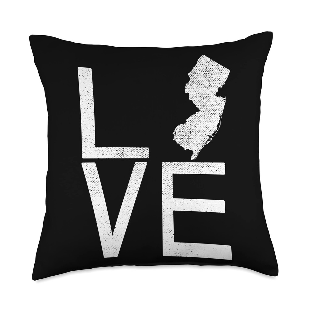 , Proud USA Fan State Love Map New Jersey Throw Pillow, 18x18, Multicolor