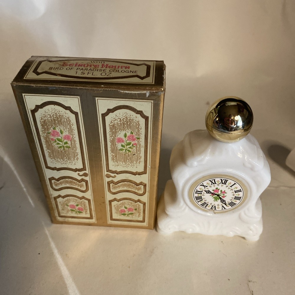 Avon Vintage Leisure Hours Birds of Paradise 1.5 oz Cologne Clock Bottle in Box