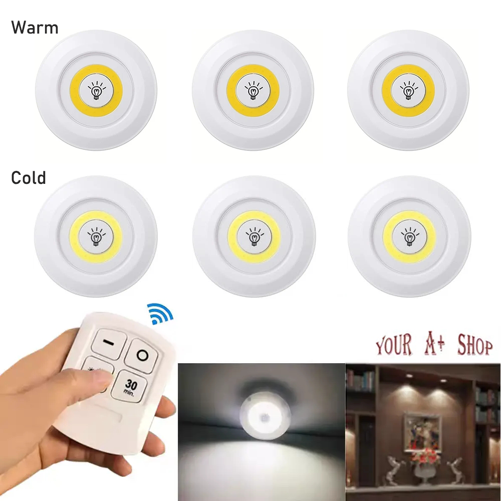 3PCS LED Puck Light Wireless Under Cabinet Lighting Kit Kitchen Counter Light US