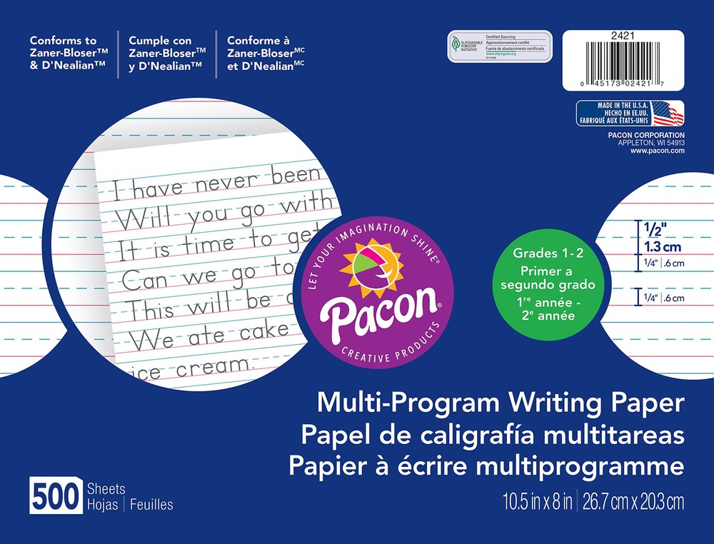 2421 Multi-Program Handwriting Paper, 1/2-Inch Long Rule, 10-1/2 x 8, White, ...