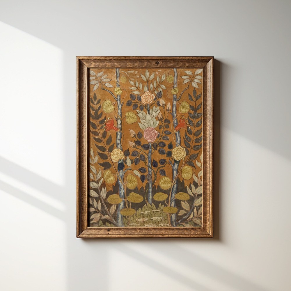 Vintage Folk Art Botanical Wall Art Unique Abstract Floral Bouquet Oil Painting