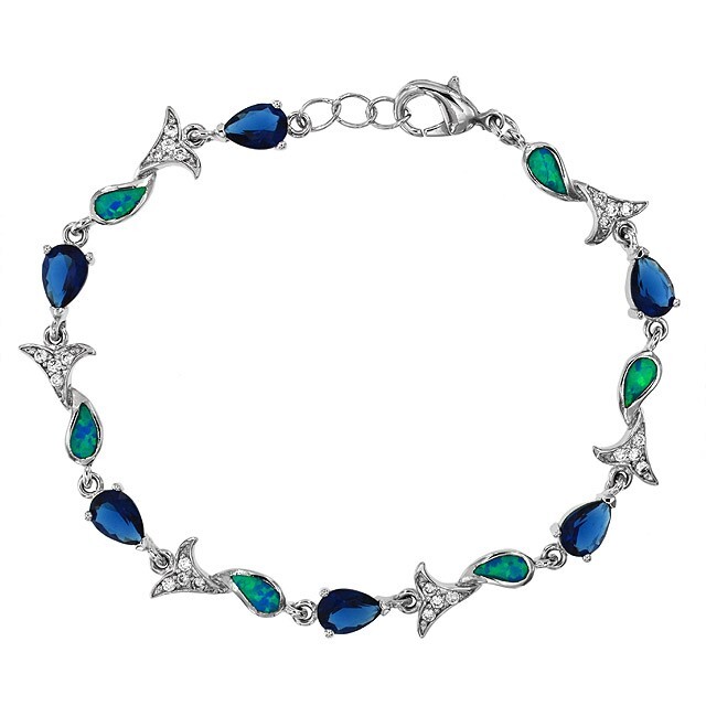5CT Treated Sapphire & Australian Opal Sterling Silver Tennis Bracelet