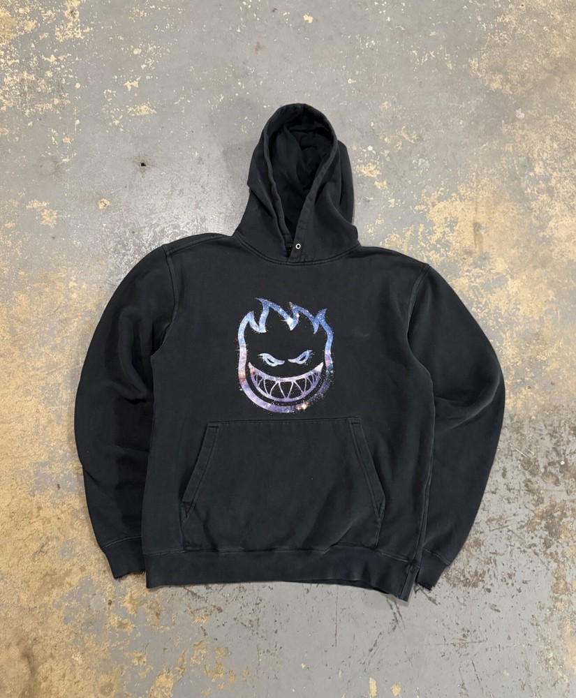 Vintage Distressed Black Spitfire Y2K Grunge Graphic Sweatshirt Hoodie-Size M