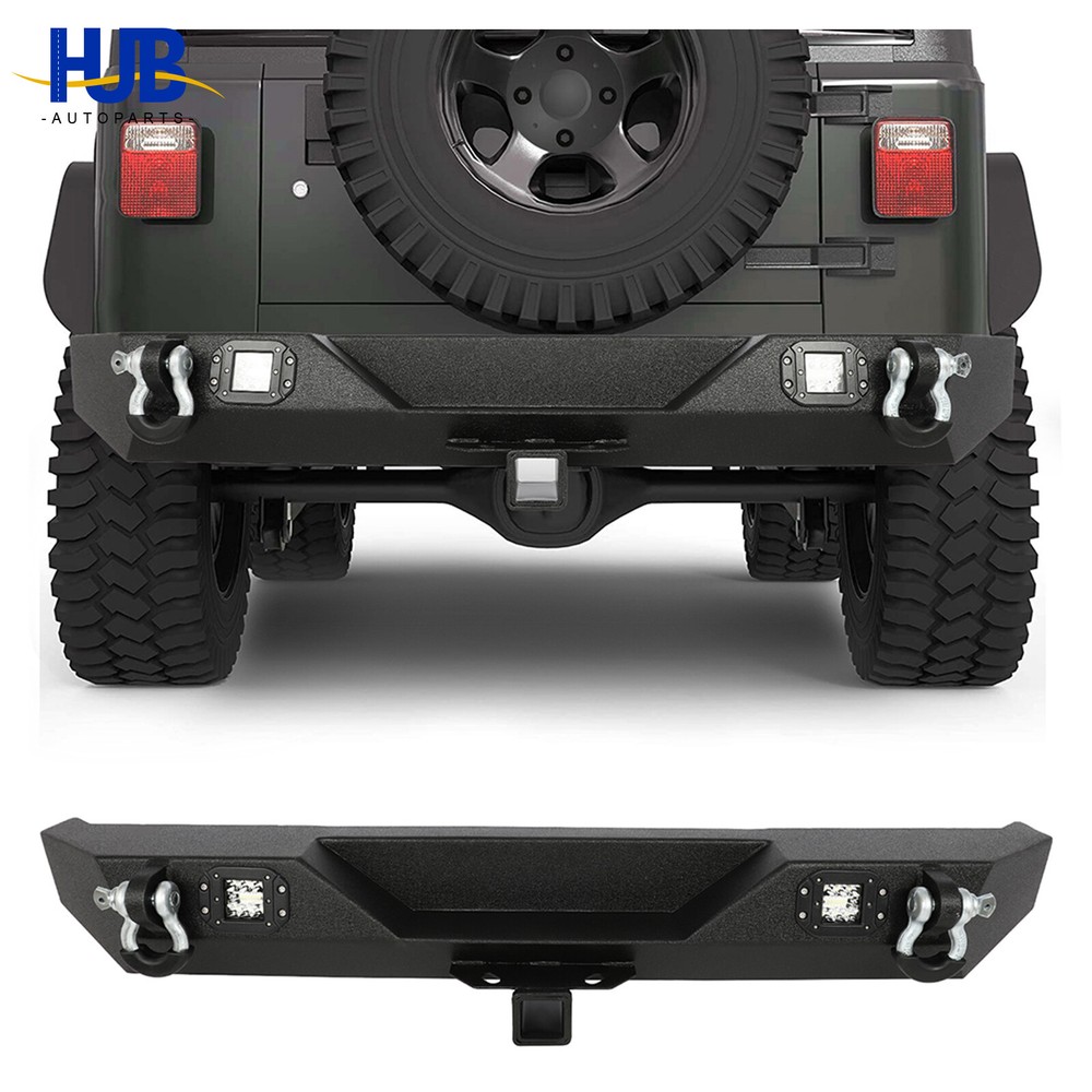 Black Rear Bumper with Hitch Receiver & LED Lights for 1997-2006 Jeep Wrangler TJ
