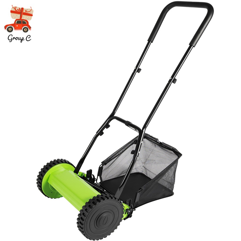 5-Blade Dual Wheel Lawn Mower Manual Push Reel Grass Cutting Machine Walk Behind