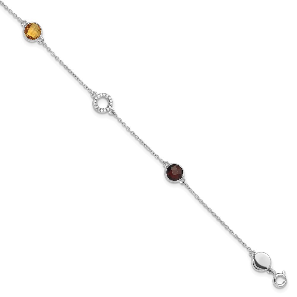 Elegant 6.25in Sterling Silver Bracelet with Diamond Citrine Garnet Ext 1in 1.54gm