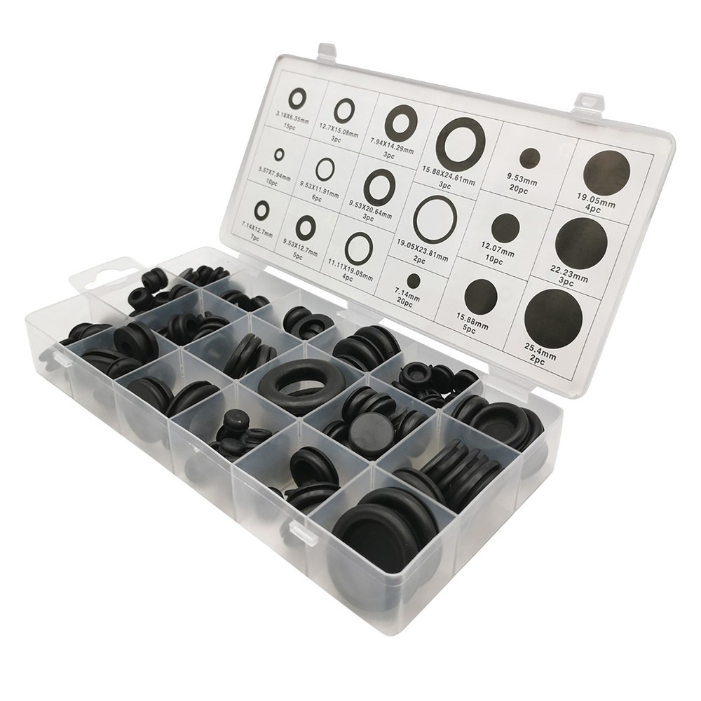125PCS Black Rubber Grommet Assortment for Electrical Wiring and Firewall Hole Protection