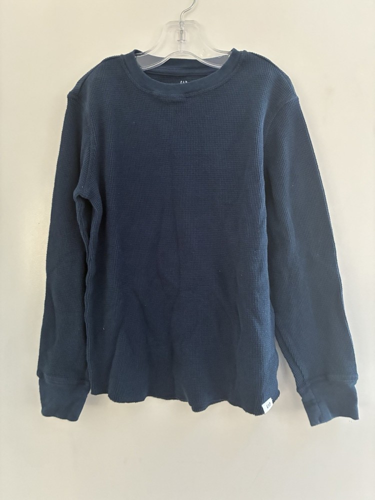 Gap Kids Boys Solid Navy Blue 100% Cotton Thermal Crewneck Long Sleeve Shirt M