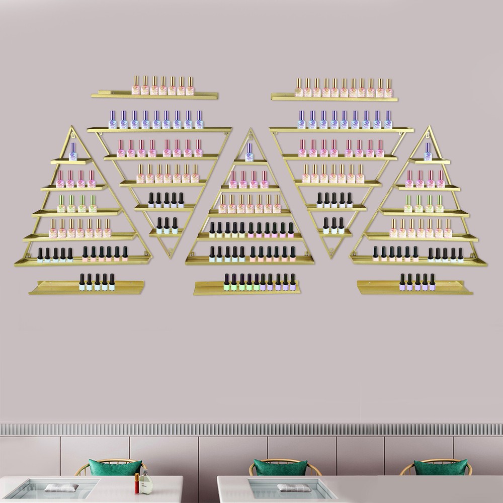 10pcs Set Triangular Nail Polish Racks Wall-mounted Cosmetics Display Rack Gold