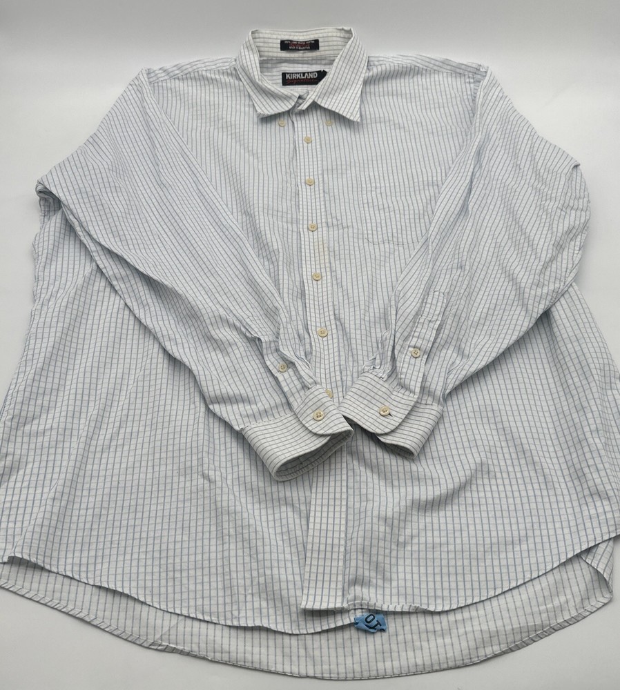 Kirkland Signature Long Sleeve Button Up Shirt Men Size 36 Striped..#17301