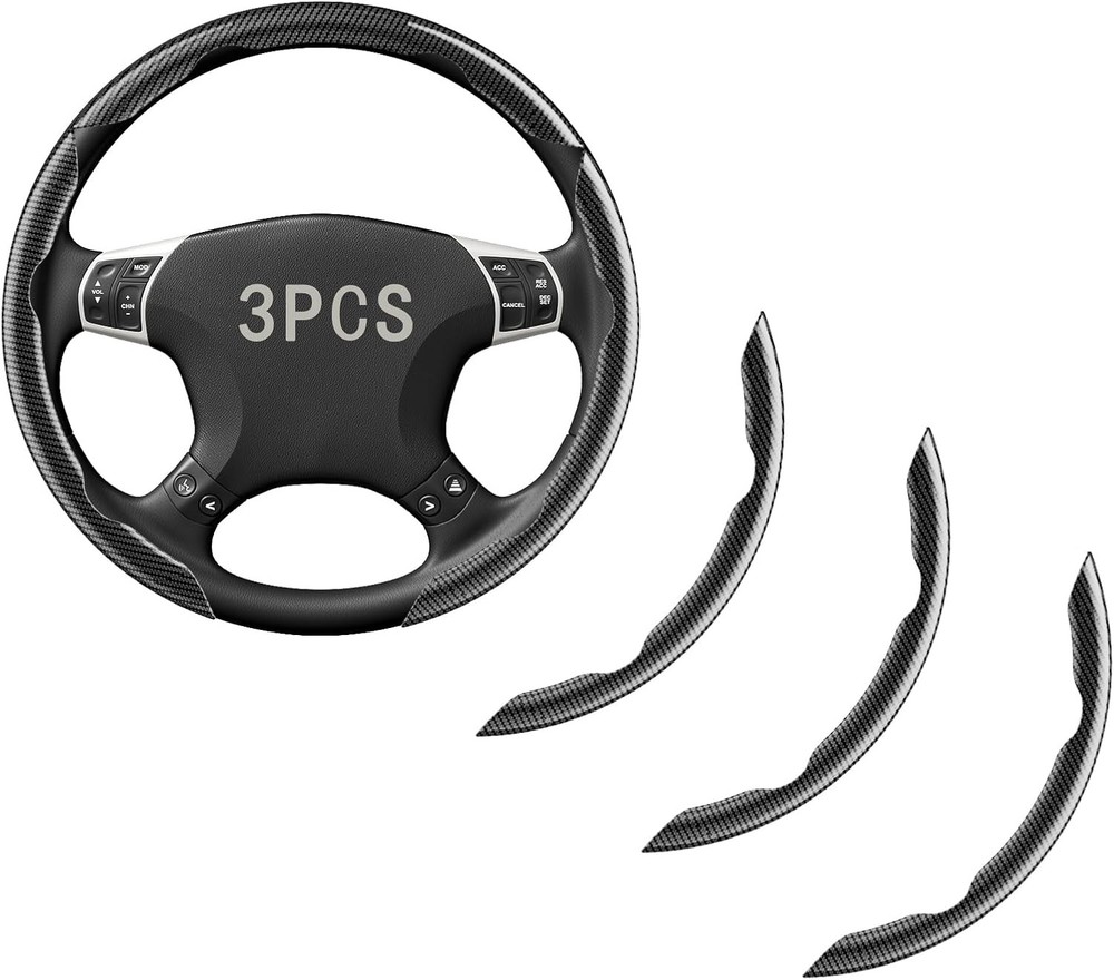 Steering Wheel Covers, 3PCs Carbon Fiber Anti-Skid Clip on Car Steering Wheel Co