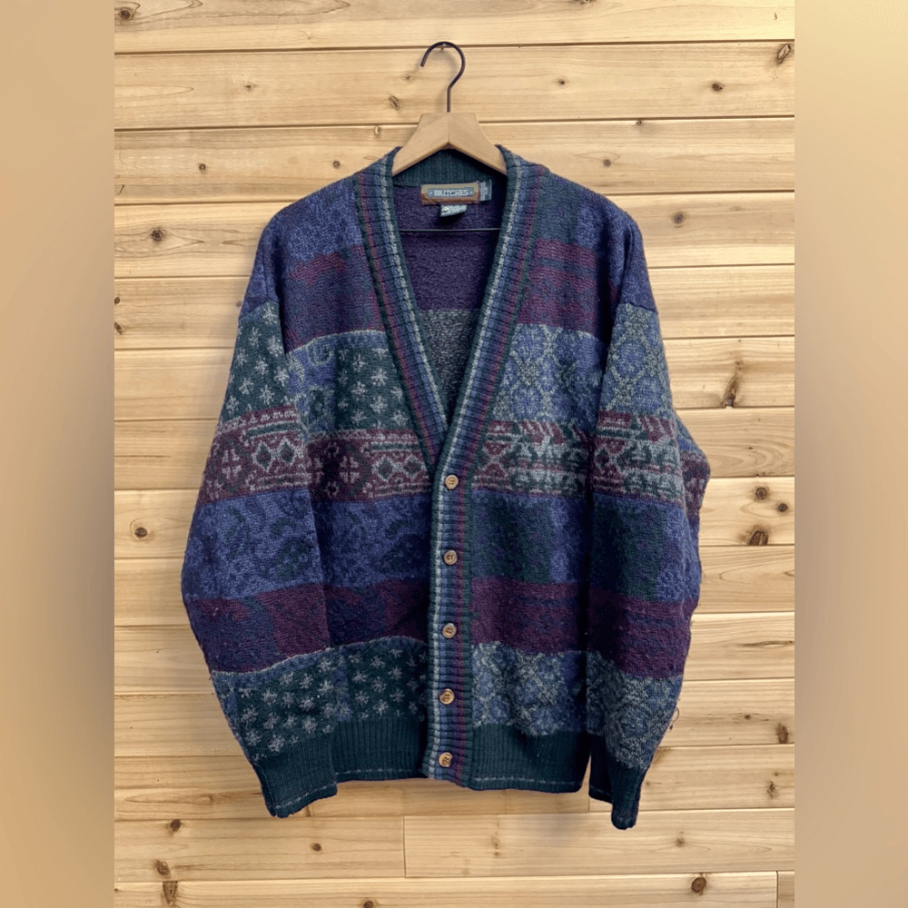 Vintage Britches Sz Small Unisex Neutral Patchwork Wool Grandpa Sweater Cardigan