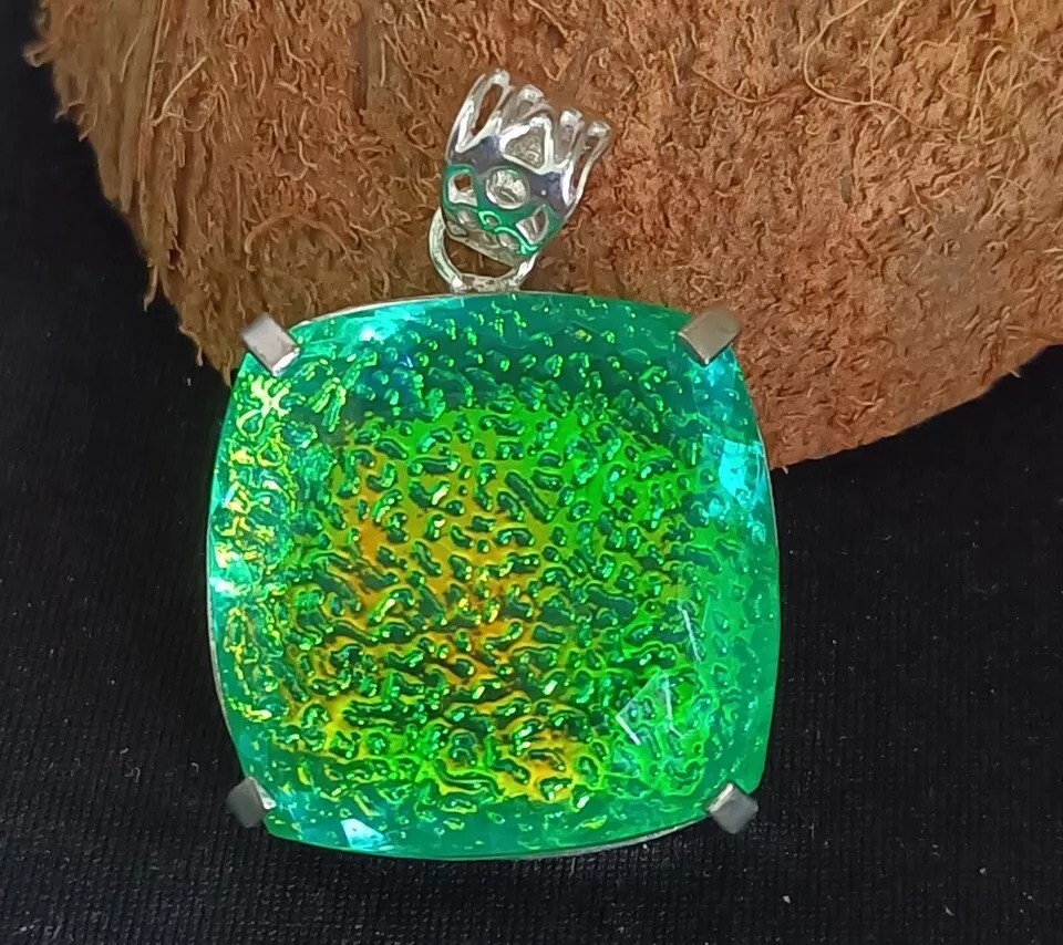 100 Ct Natural Monarch Fire Opal Doublet Solid Silver Cushion Pendant Gemstone