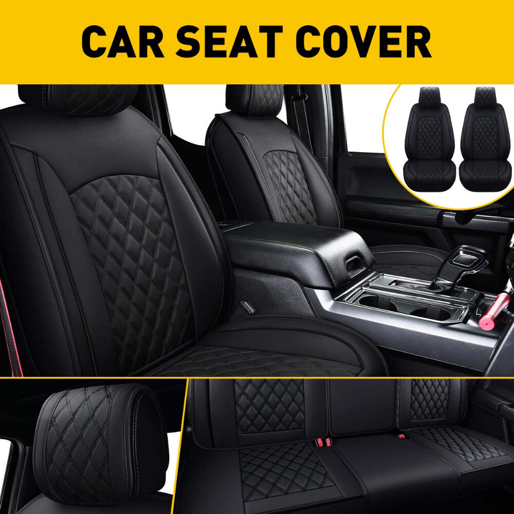 Leather Car Seat Protectors Cushion Cover Black for 2009-2022 Ford F150 Crew Cab