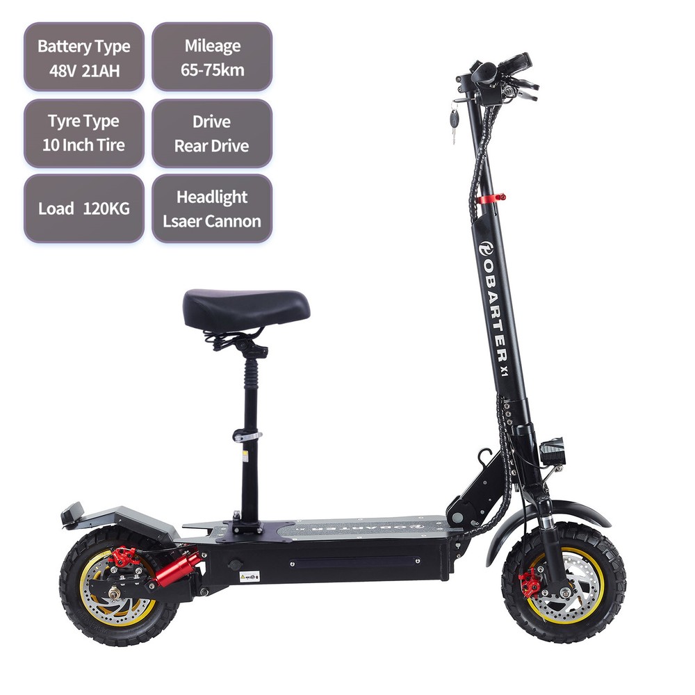 Powerful 1000W 48V Folding Electric Scooter for Adults with 21Ah Battery