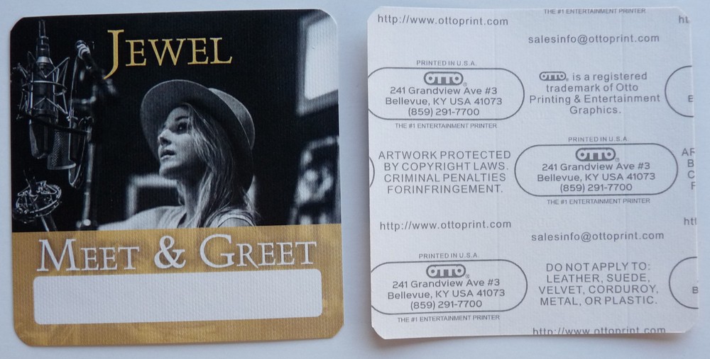 Jewel Tan Meet & Greet Concert Tour Backstage Pass D19