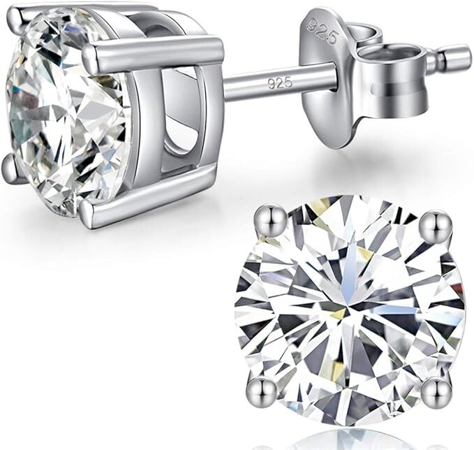 Sterling Silver Women's 7MM Diamond Solitaire Stud Earrings