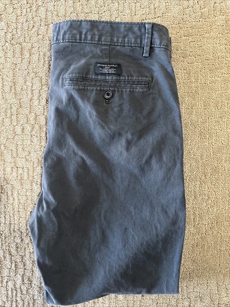 Banana Republic Fulton Chino Pants Mens 36x30 Gray Stretch Flat Front Straight