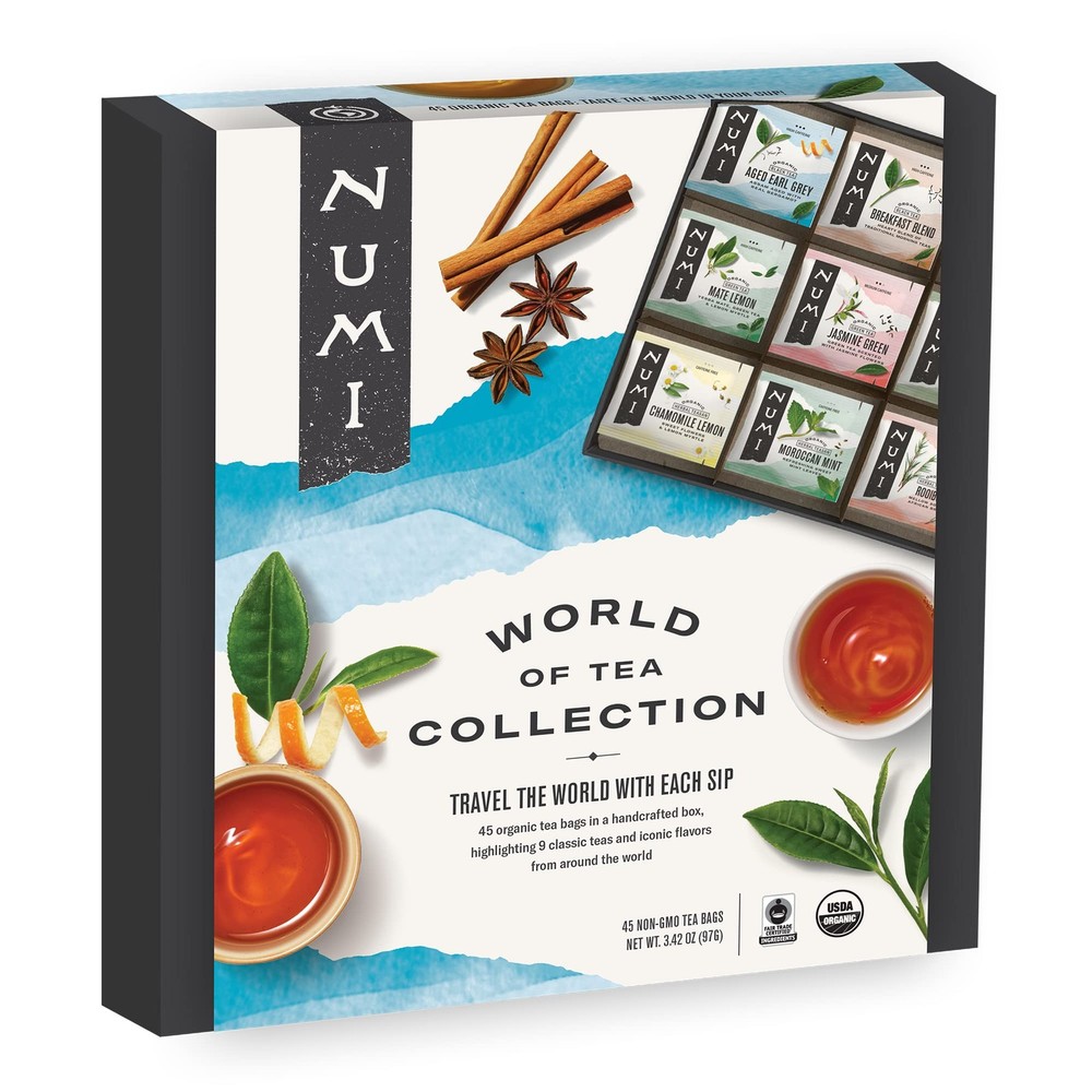 Numi Organic Tea World of Tea Gift Set 45 Tea Bags Fair Trade Black Green Mat...