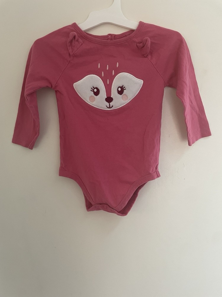 Garanimals Baby Girls Cute Fuzzy Fox 100% Cotton Long Sleeve Bodysuit Pink 18M