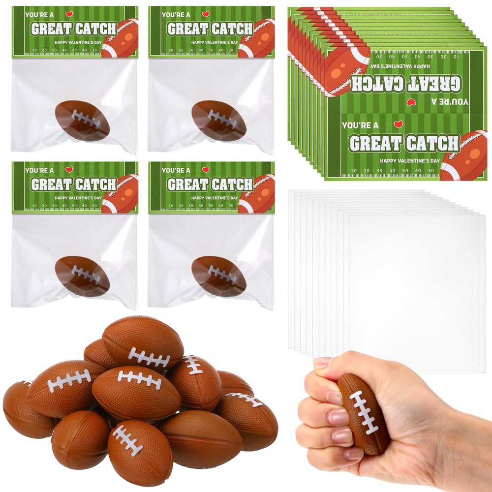 24 Pcs Football Valentines Card Headers 24 Valentine's Day Football Mini Stre...