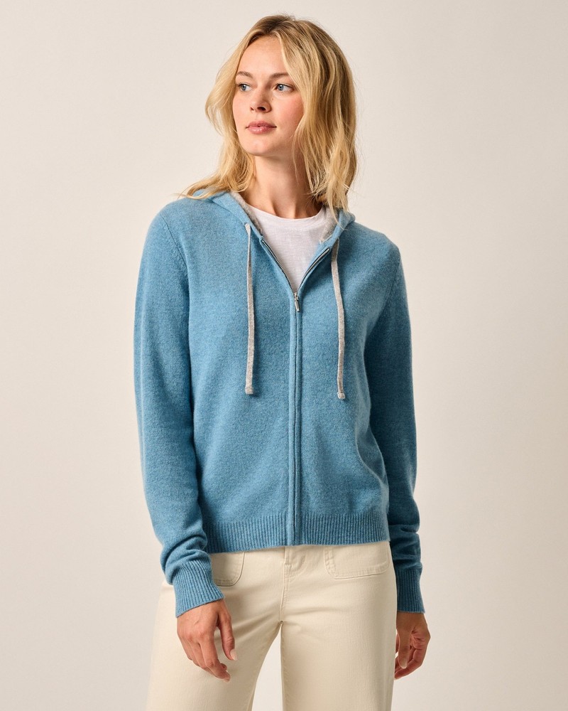 Johnnie-O Amanda Cashmere Full Zip Hoodie with Monogram Teat