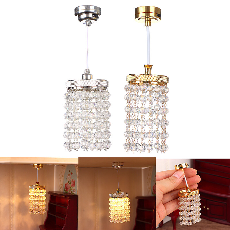 1:12 Dollhouse Miniature LED Crystal Light chandelier Ceiling Lamp Home Decor