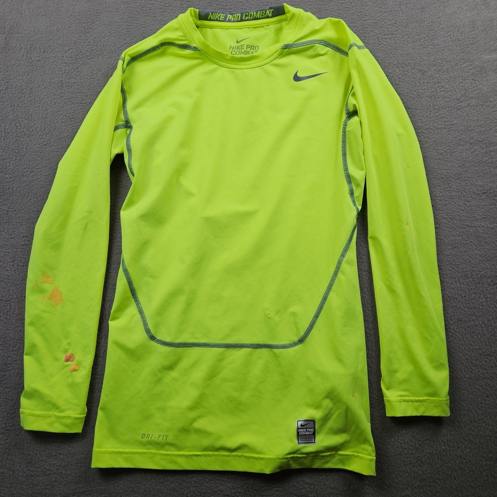 Nike Pro Combat Compression Long Sleeve Mens Medium Neon Yellow